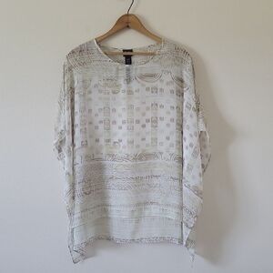 Chico's Travelers White Tan Sheer Topper Poncho Size S/M